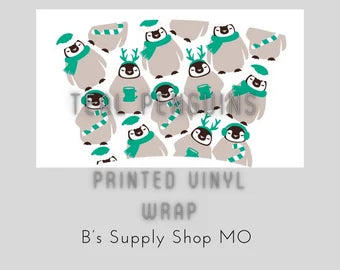 Teal Penguins | 24 oz tumbler | Cold cup tumbler no hole Decal | Printed Adhesive Vinyl Full Wrap