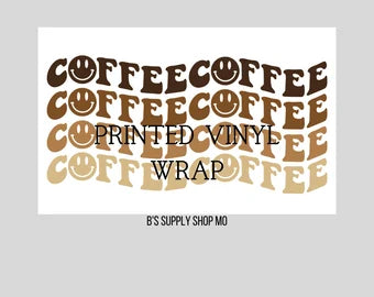 Coffee Repeat | 16 or 20 oz Libbey Glass | Beer Can Glass Decal | Printed Adhesive Vinyl Full Wrap