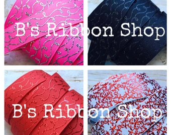 7/8" Valentine Coordinates USDR grosgrain ribbon doodles damask glitter laser foil