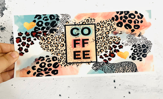 Leopard Pastel Coffee UV DTF transfer for 16oz glass