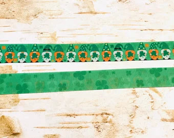 7/8" Irish gnomes on double sided USDR grosgrain ribbon Spring St patricks