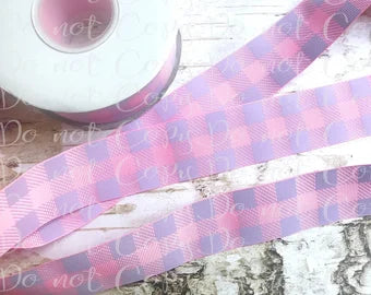 1.5" Geranium Pink and Lt Orchid Buffalo Plaid USDR grosgrain ribbon