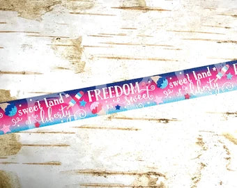 7/8" Freedom is Sweet with glitter USDR ombre 4th of July patriotic grosgrain ribbon