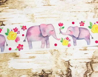 3" Watercolor mama and baby elephant floral USDR grosgrain ribbon