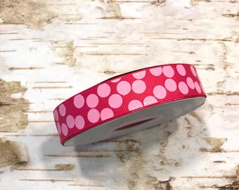 7/8" Pink Glitter Silly dots on Shocking Pink USDR grosgrain ribbon girly polka dots