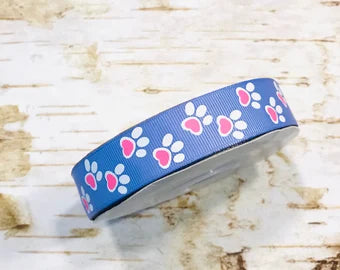 7/8" Glitter bunny feet on wisteria 25 yard roll USDR grosgrain ribbon