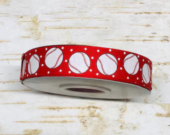 7/8” Baseball with iridescent glitter on Red USDR grosgrain ribbon