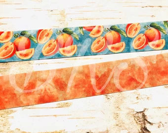 1.5” Oranges Fruit Watercolor double sided USDR grosgrain ribbon