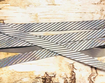 7/8" Silver Foil Stripes on Charcoal USDR Grosgrain ribbon
