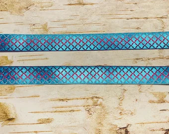 7/8" Turquoise Holographic Foil Scales on Ombre USDR grosgrain ribbon mermaid
