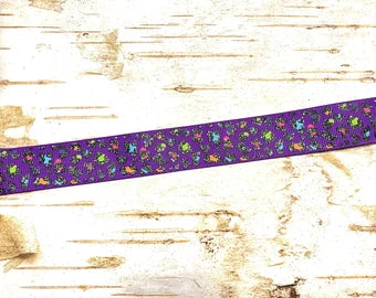 7/8" Leopard Purple with glitter USDR halloween leopard cheetah grosgrain ribbon