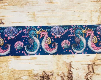 3" Watercolor Sea Horses USDR grosgrain ribbon 3 yards cheer