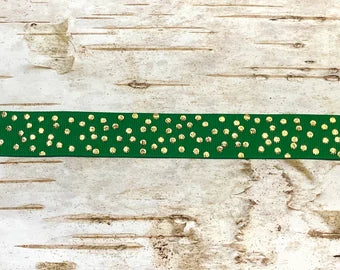 7/8" Gold Foil Flurry Dots on Emerald USDR grosgrain ribbon polka dot