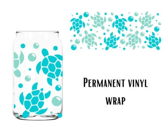 Sea Turtles bubbles | 16 oz Libbey Glass | Beer Can Glass Decal | Printed Adhesive Vinyl Full Wrap