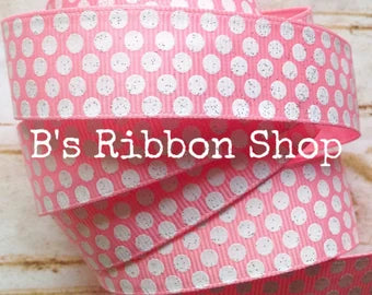 7/8" Light Pink with White Glitter Mini Dots US Designer grosgrain ribbon